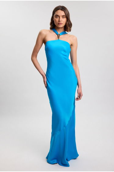 Satin Viscose Halter Neck Maxi Dress