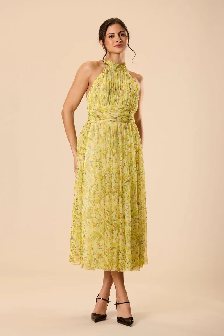 lace and beads midi dress Lace & Beads tulle corset midi dress in pink floral