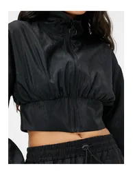 Crop Parachute Jacket Stand Up Collar with Elastic Waist - 4