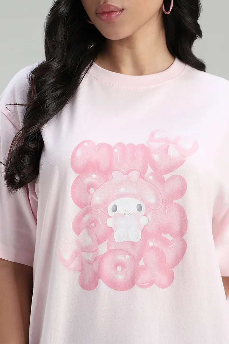 Longline Oversized T-Shirt with Print - 3