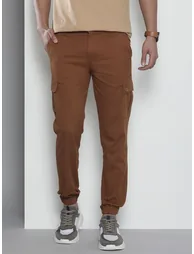 Men Rust Solid Slim Fit Cargo Pants - 2