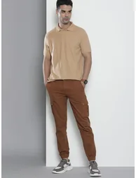 Men Rust Solid Slim Fit Cargo Pants