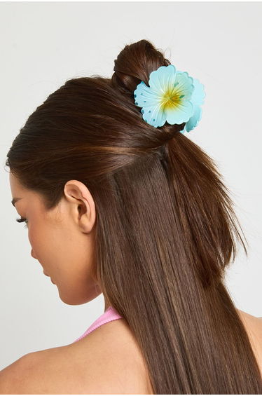 Hibiscus Flower Hair Claw Clip - blue
