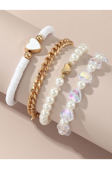 Pack of 4 - Beaded Heart Bracelet