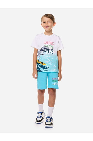 Dinosaur Graphic Print T-Shirt and Drawstring Shorts Set