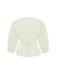 Stone Double Breasted Woven Tie Detailed Blouse - 7