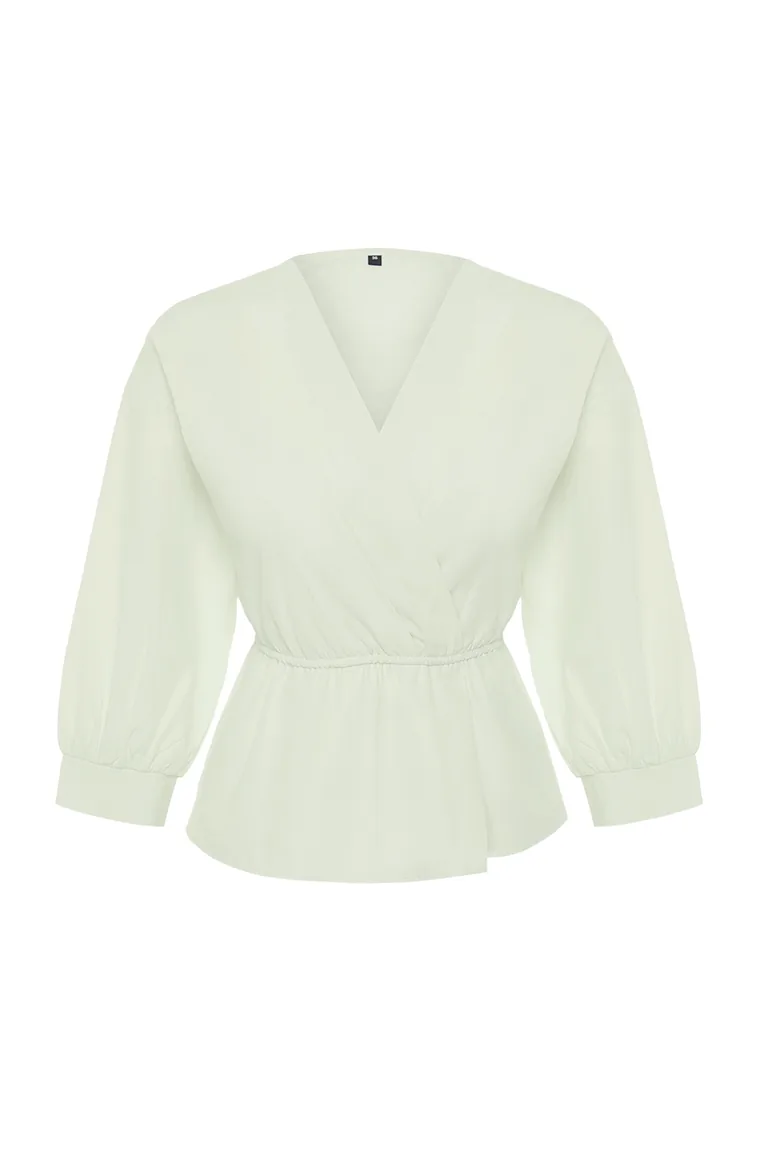 Stone Double Breasted Woven Tie Detailed Blouse - 6