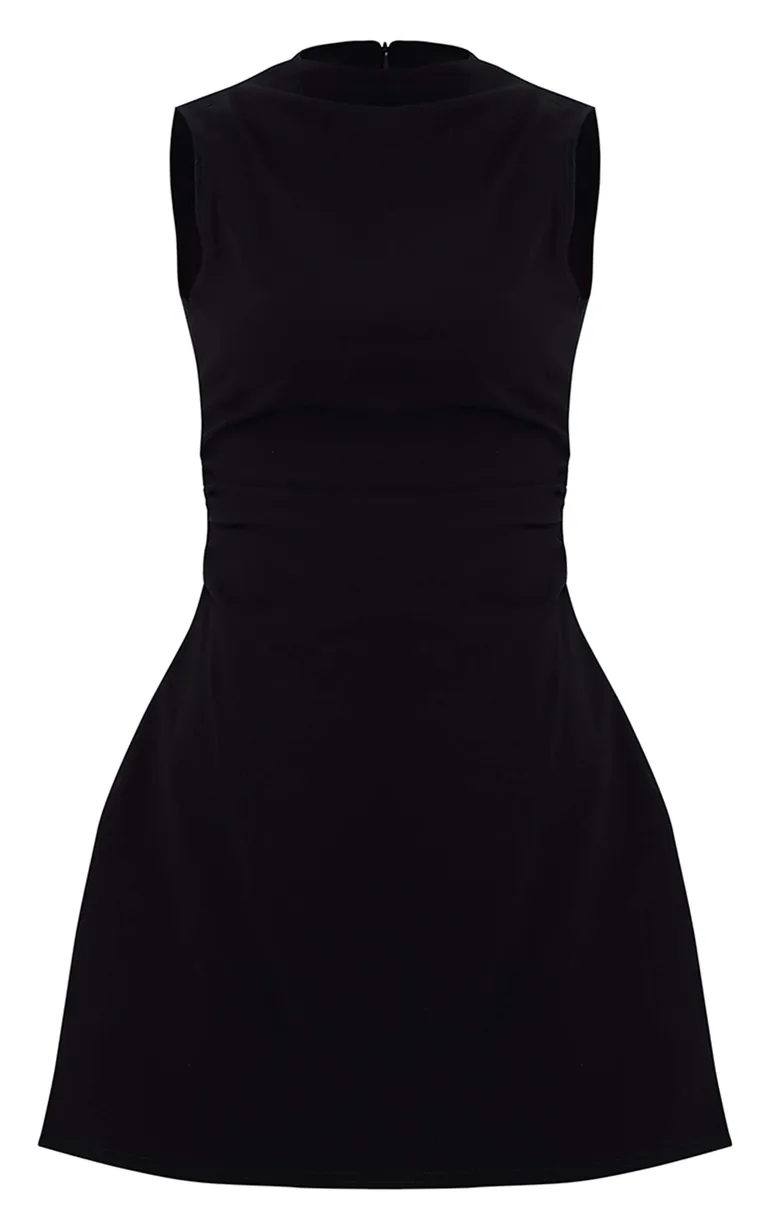 black stretch bodycon dress Black Lux Super Stretch Pu Halter Neck Bodycon Dress – Aquarius Brand main image 0