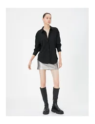 Basic Blouse Long Sleeved Shirt Collar Button Fastening Textured