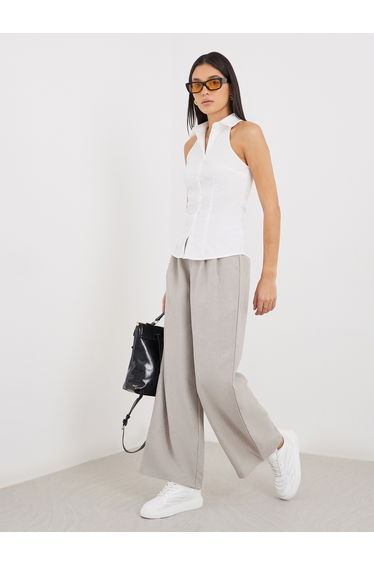 Solid Pleated Wide Leg Pants