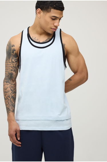 Double Layer Loose Fit Ringer Vest - pale blue