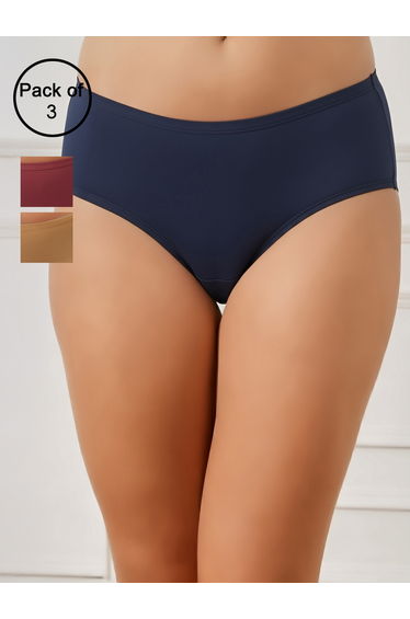 Pack of 3-Mid Hipster Bikini with Inner Elastic - Cotton