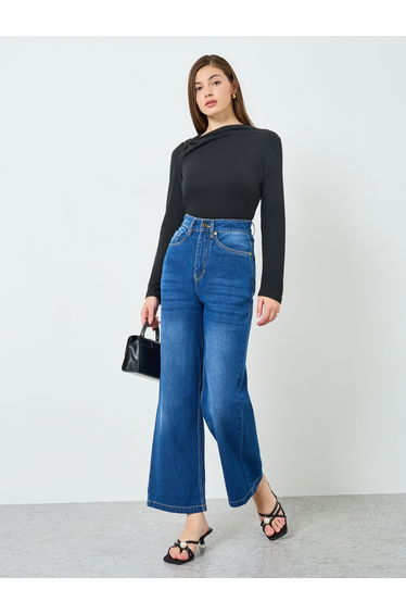 Women Blue High Rise Wide Leg Jeans