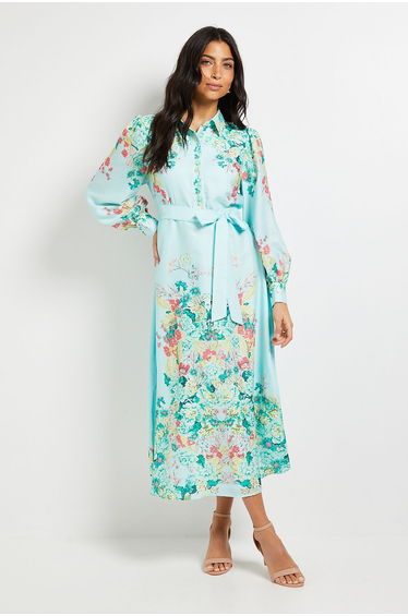 Floral Western Belted Midaxi Shirt Dress
