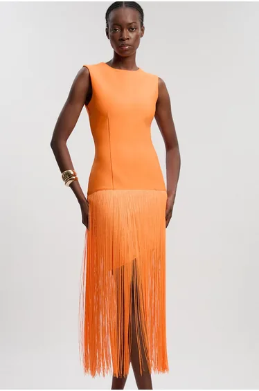 Figure Form Bandage Tassel Hem Knitted Dress