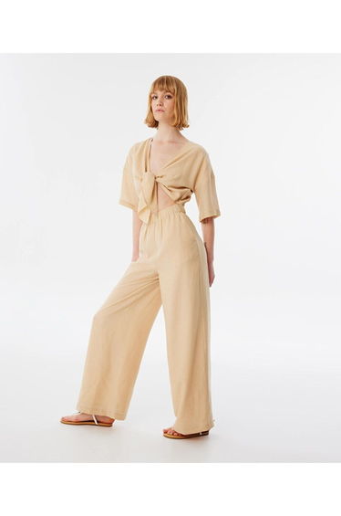 Textured jumpsuit with front tie