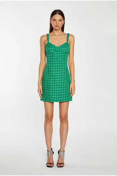 Green Tonal Houndstooth Tailored Mini-Dress