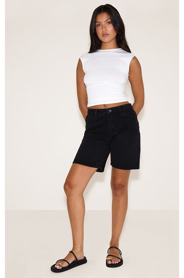Washed Black Low Rise Denim Jorts