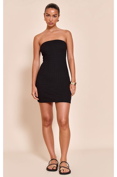 Black Textured Bandeau Bodycon Dress