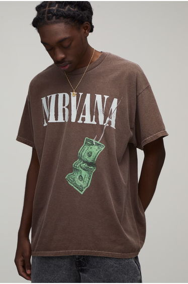 Oversized Nirvana Acid Wash License Print T-shirt - washed chocolate