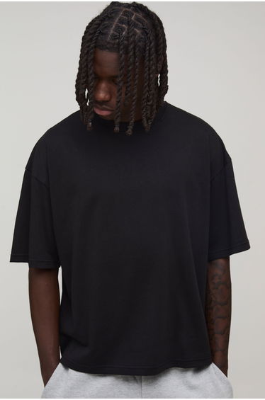 Basic Oversized Boxy Crew Neck T-Shirt - black