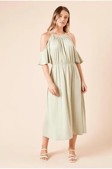 Cold Shoulder Halterneck Jersey Dress