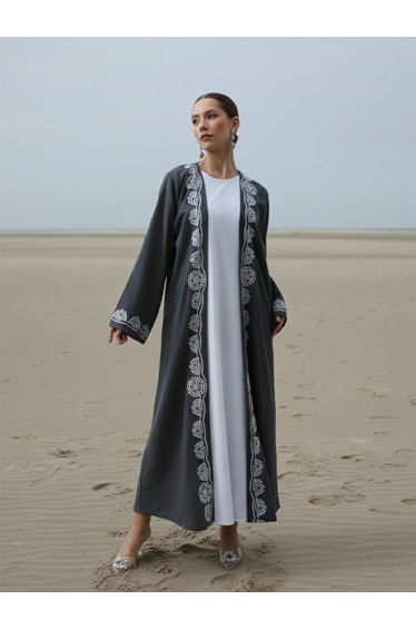 3-Piece Embroidered Abaya, Maxi Dress and Hijab Set