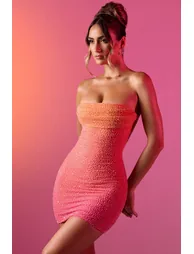 embellished strapless mini dress in red and orange ombr Rent Oh Polly Basel Embellished Strapless Mini Dress in Red/Brown Ombr