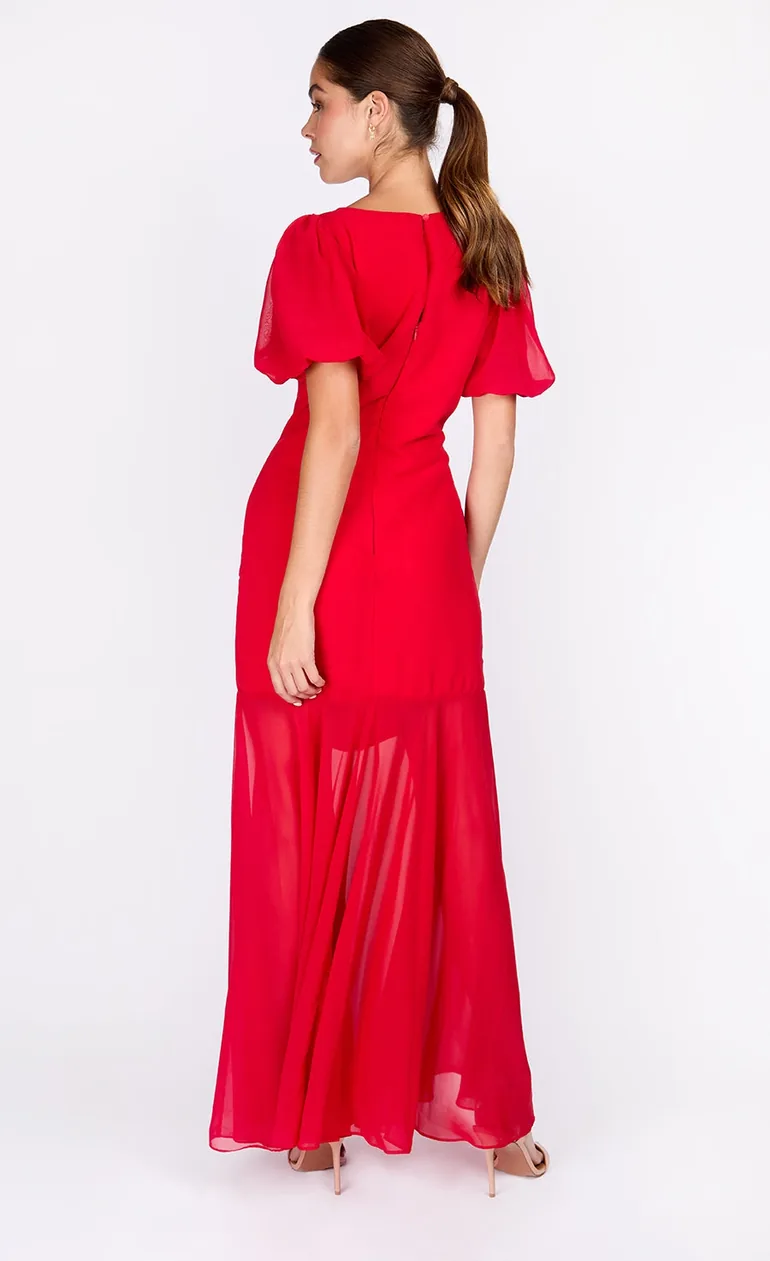 puff chiffon red dress Dressime A-Line Chiffon Applique Sweetheart Prom Dress with Puff Sleev –  dressime main image 1