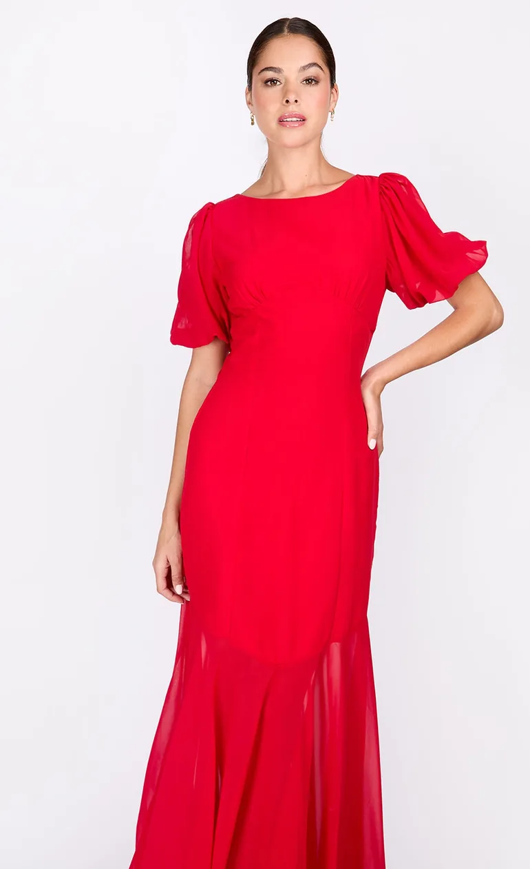 Red Chiffon Puff Sleeve Maxi Dress Little Mistress : Evening Dresses :  VogaCloset Qatar