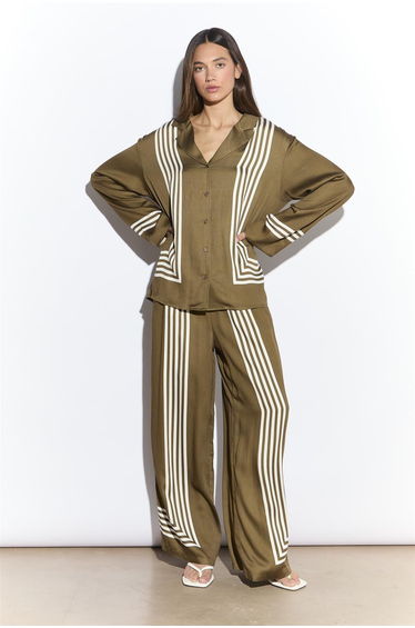 Olive Cream Stripe Wide Leg Trousers