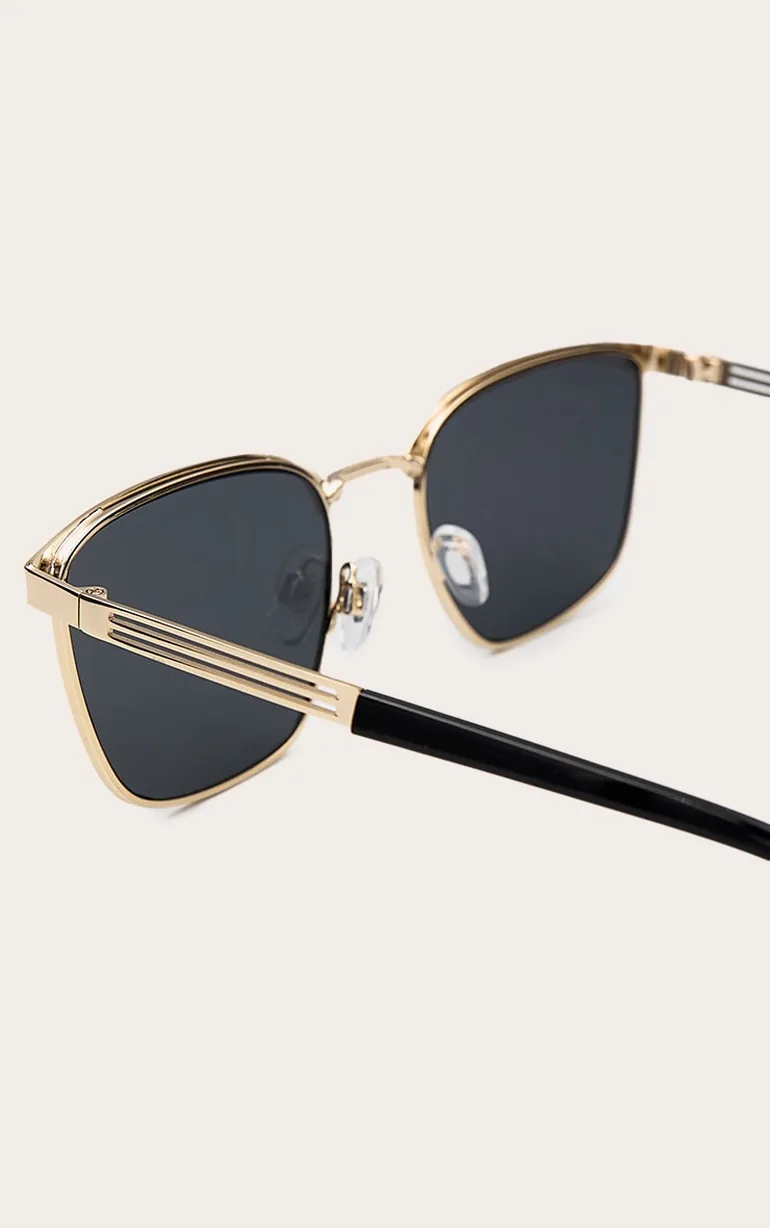 Gold Metal Frame Square Bar Sunglasses - 3