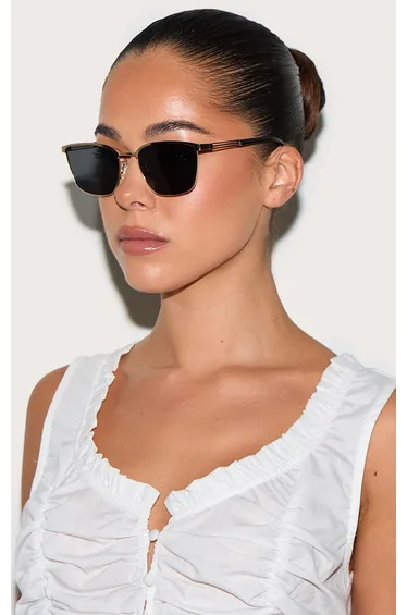 Gold Metal Frame Square Bar Sunglasses