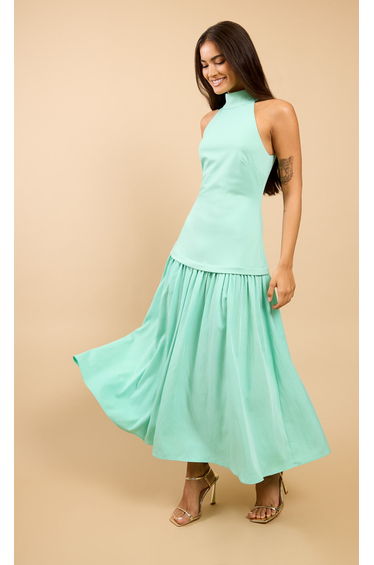 Verena Sage Halterneck Dropped Waist Maxi Dress
