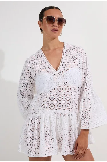 كيمونو بحر قطن مخرم قصير