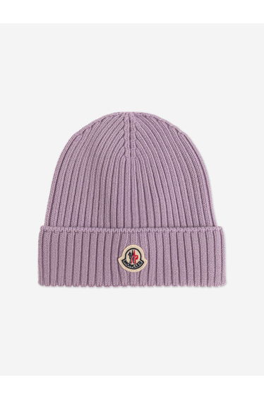 Moncler Enfant Girls Wool Knit Beanie Hat in Purple