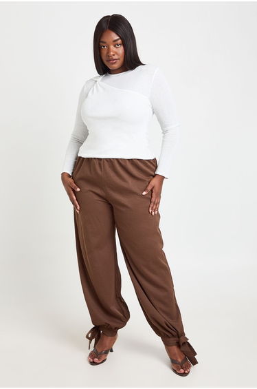 Plus Double Layer Twist Long Sleeve Top - white