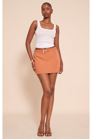 Rust Woven Belted Mini Skirt