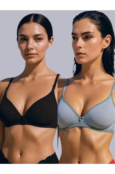 Pack of 2 - Non-Padded Non Wired Cotton Blend T-Shirt Bra