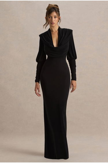 Kaylee | Black Cowl-Neck Maxi Dress With Draping Details
