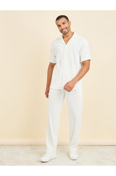 Textured Ribbed Knit Relaxed Fit Shirt and Pant Co-Ords