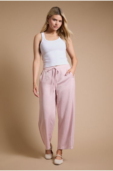Petite Satin Relaxed Drawstring Contrast Trouser
