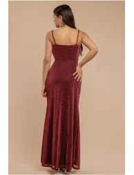 Goddiva Wrap Style Spaghetti Strap Maxi With Split - Wine - 1