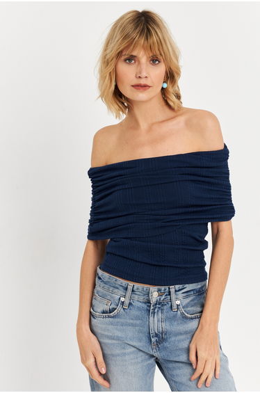 Navy Blue Madonna Collar Sleeveless Women's Blouse