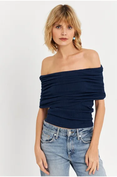 Navy Blue Madonna Collar Sleeveless Women's Blouse
