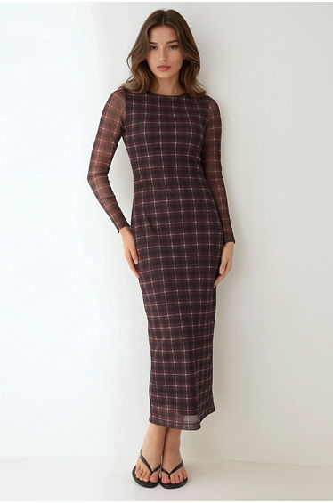 Plaid Bodycon Midi Dress