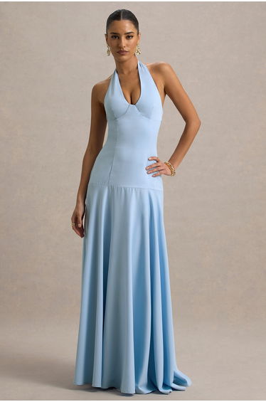 Ginevra | Powder Blue Halter-Neck Slip Maxi Dress