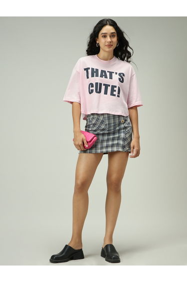 Pink Slogan Boxy Crop T-Shirt