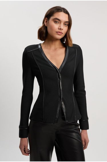 Bandage PU Detail V Neck Top