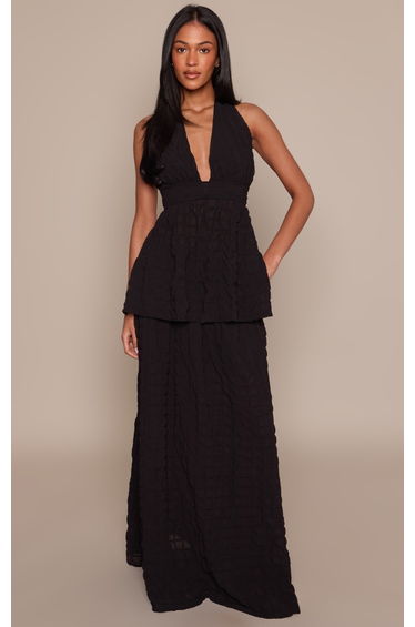 Tall Black Bubble Textured Maxi Skirt